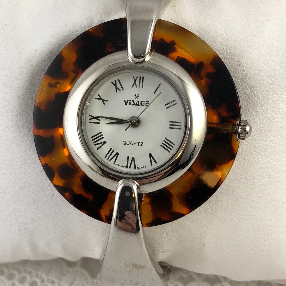Vintage Visage bracelet watch faux tortoise shell